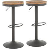 Dakota Adjustable Bar Stool in Grain Bamboo & Grey Metal (Set of 2)